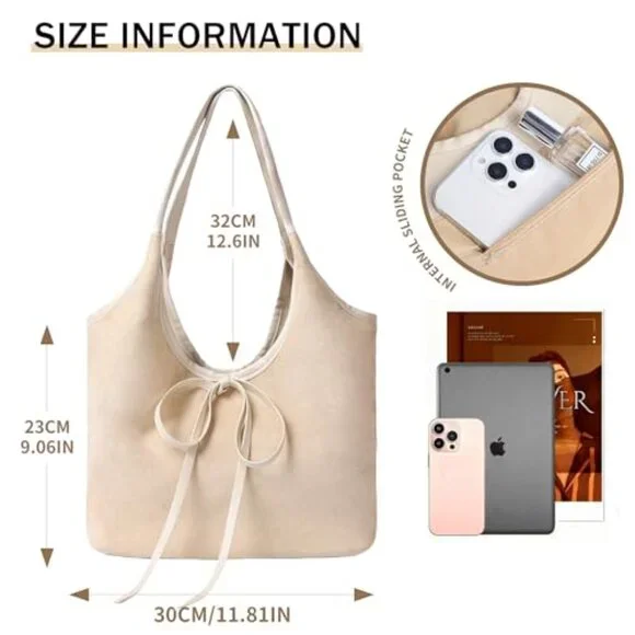 Vintage Suede Hobo Bag Slouchy Shoulder Tote Large Capacity Satchel Purse - Picture 7 of 8